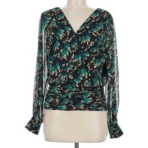 WHBM White House Black Market Sheer Sleeve Cinch Waist Blouse Sz 8